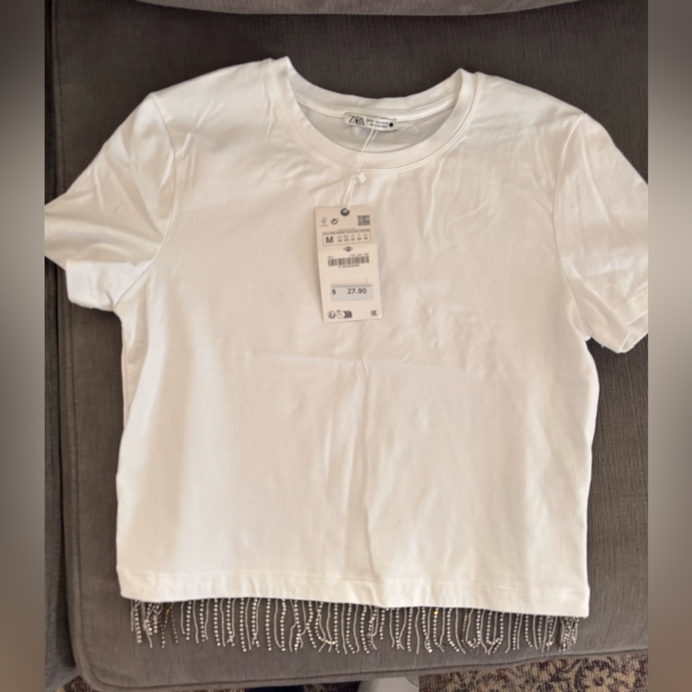 Zara beaded fringe tshirt (new with tags)